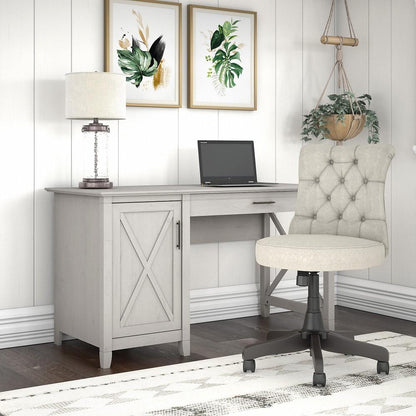 Bush Furniture - Key West 54W Computer Desk with Storage and Mid Back Tufted Office Chair in Linen White Oak - KWS020LW veiw 2
