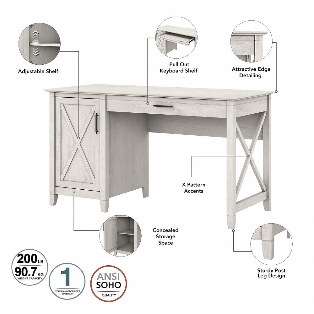 Bush Furniture - Key West 54W Computer Desk with Storage and Mid Back Tufted Office Chair in Linen White Oak - KWS020LW veiw 3
