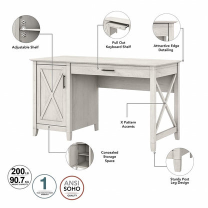 Bush Furniture - Key West 54W Computer Desk with Storage and Mid Back Tufted Office Chair in Linen White Oak - KWS020LW veiw 3