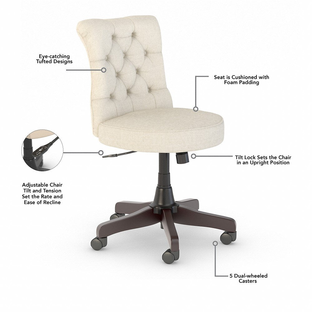 Bush Furniture - Key West 54W Computer Desk with Storage and Mid Back Tufted Office Chair in Linen White Oak - KWS020LW veiw 4