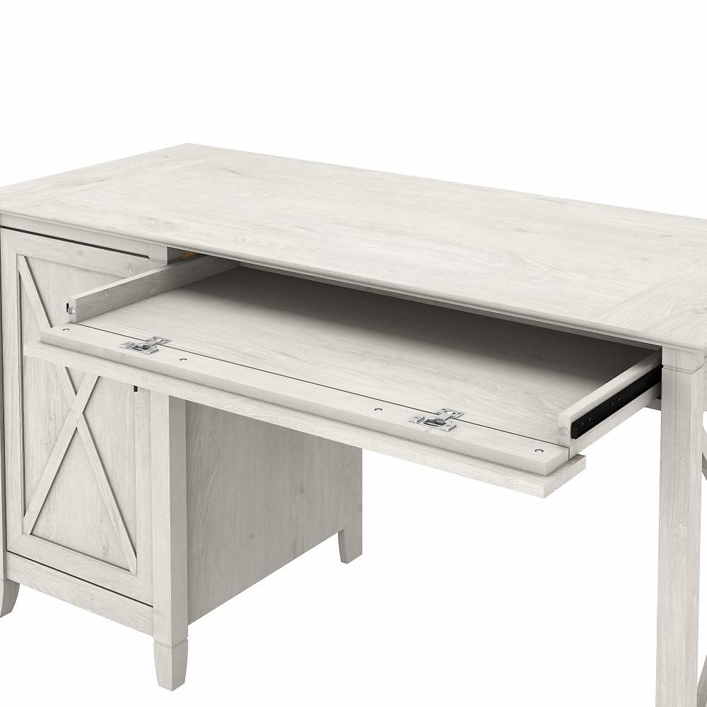 Bush Furniture - Key West 54W Computer Desk with Storage and Mid Back Tufted Office Chair in Linen White Oak - KWS020LW veiw 5
