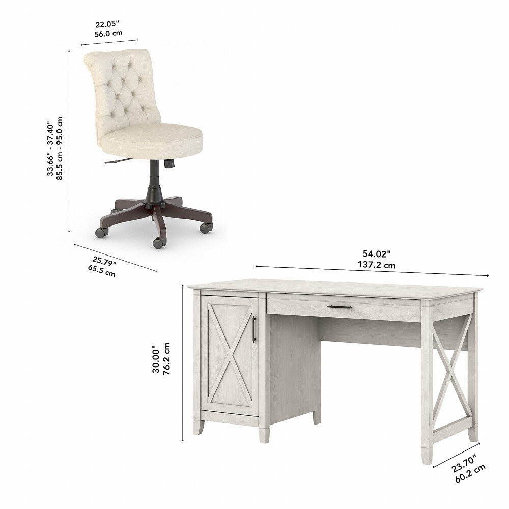 Bush Furniture - Key West 54W Computer Desk with Storage and Mid Back Tufted Office Chair in Linen White Oak - KWS020LW veiw 6