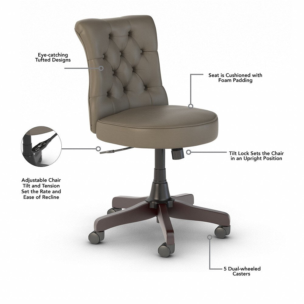 Bush Furniture - Key West 54W Computer Desk with Storage and Mid Back Tufted Office Chair in Pure White and Shiplap Gray - KWS020G2W veiw 4