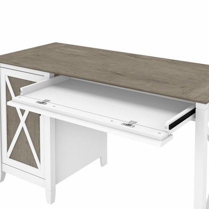 Bush Furniture - Key West 54W Computer Desk with Storage and Mid Back Tufted Office Chair in Pure White and Shiplap Gray - KWS020G2W veiw 5