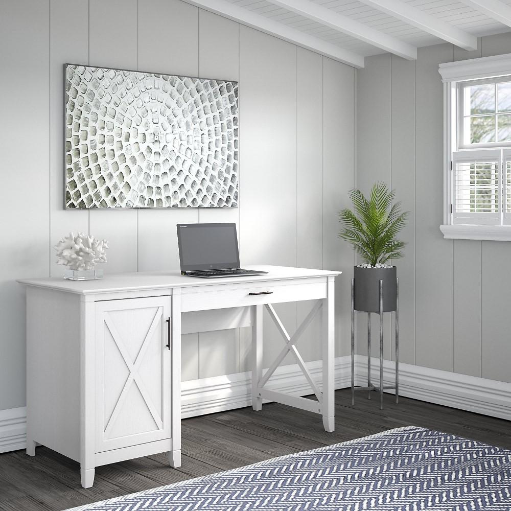 Bush Furniture - Key West 54W Computer Desk with Storage in Pure White Oak - KWD154WT-03 veiw 2