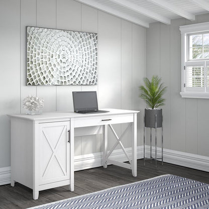 Bush Furniture - Key West 54W Computer Desk with Storage in Pure White Oak - KWD154WT-03 veiw 2