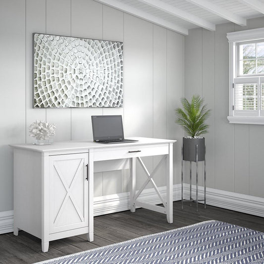 Bush Furniture - Key West 54W Computer Desk with Storage in Pure White Oak - KWD154WT-03 veiw 2