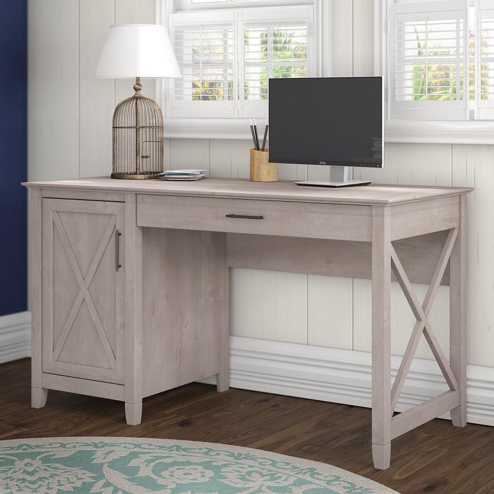 Bush Furniture - Key West 54W Computer Desk with Storage in Washed Gray - KWD154WG-03 veiw 2