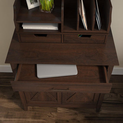 Bush Furniture - Key West Secretary Desk with Keyboard Tray and Storage Cabinet in Bing Cherry - KWS132BC-03 veiw 4