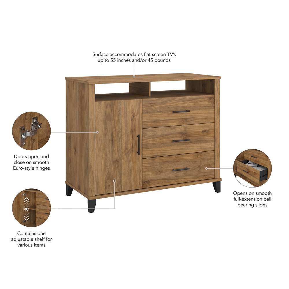 Bush Furniture - Somerset 3 Drawer Dresser and Bedroom TV Stand in Fresh Walnut - STV148FWK veiw 6