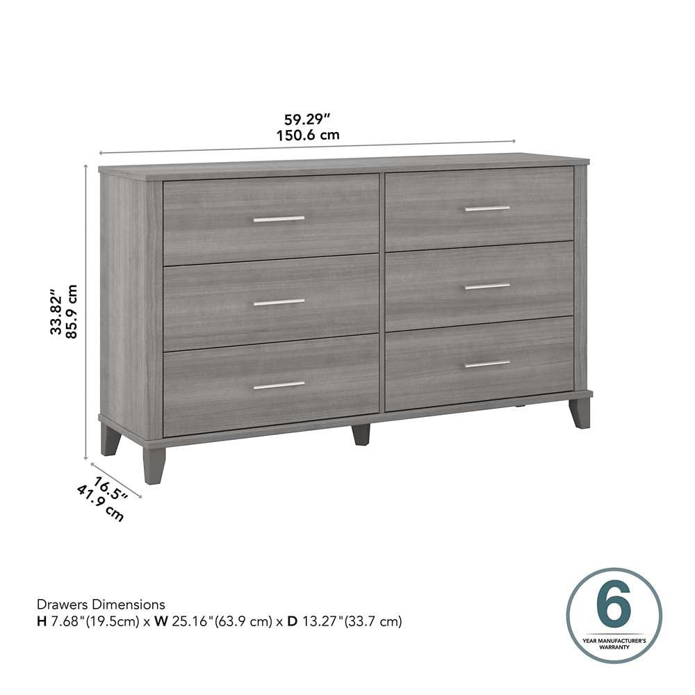 Bush Furniture - Somerset 6 Drawer Dresser in Platinum Gray - STS160PGK veiw 3