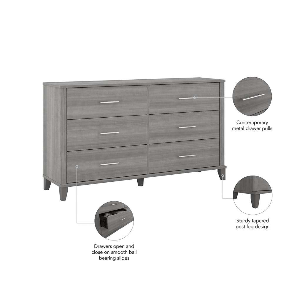 Bush Furniture - Somerset 6 Drawer Dresser in Platinum Gray - STS160PGK veiw 6