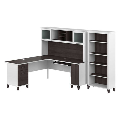 Bush Furniture - Somerset 72W L Shaped Desk with Hutch and 5 Shelf Bookcase in White and Storm Gray - SET011SGWH veiw 1