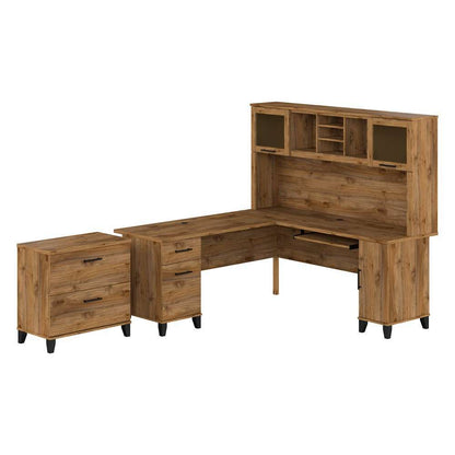 Bush Furniture - Somerset 72W L Shaped Desk with Hutch and Lateral File Cabinet in Fresh Walnut - SET009FW veiw 1