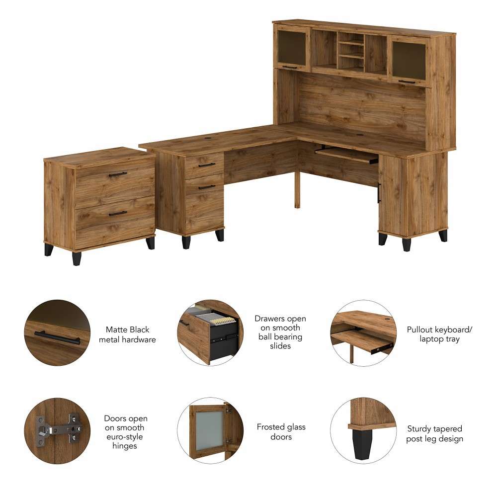 Bush Furniture - Somerset 72W L Shaped Desk with Hutch and Lateral File Cabinet in Fresh Walnut - SET009FW veiw 3