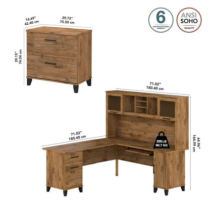 Bush Furniture - Somerset 72W L Shaped Desk with Hutch and Lateral File Cabinet in Fresh Walnut - SET009FW veiw 5