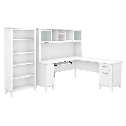 Bush Furniture - Somerset 72W L Shaped Desk with Hutch and 5 Shelf Bookcase in White - SET011WH veiw 1