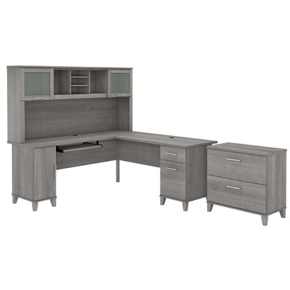 Bush Furniture - Somerset 72W L Shaped Desk with Hutch and Lateral File Cabinet in Platinum Gray - SET009PG veiw 1