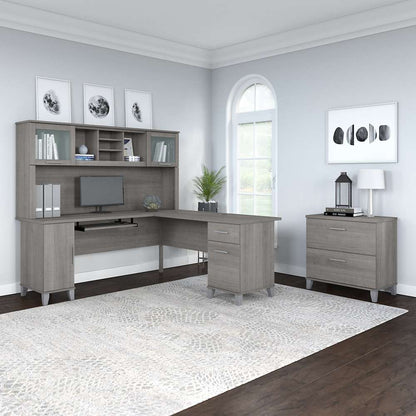 Bush Furniture - Somerset 72W L Shaped Desk with Hutch and Lateral File Cabinet in Platinum Gray - SET009PG veiw 4