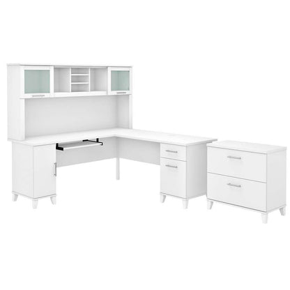 Bush Furniture - Somerset 72W L Shaped Desk with Hutch and Lateral File Cabinet in White - SET009WH veiw 1