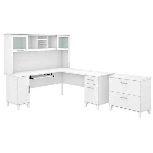 Bush Furniture - Somerset 72W L Shaped Desk with Hutch and Lateral File Cabinet in White - SET009WH veiw 1