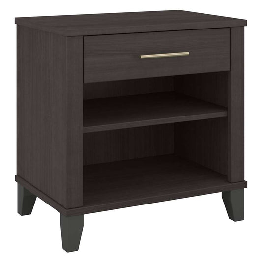 Bush Furniture - Somerset Nightstand with Drawer and Shelves in Storm Gray - STS119SG veiw 1