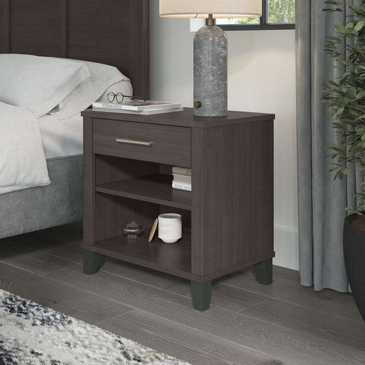 Bush Furniture - Somerset Nightstand with Drawer and Shelves in Storm Gray - STS119SG veiw 2