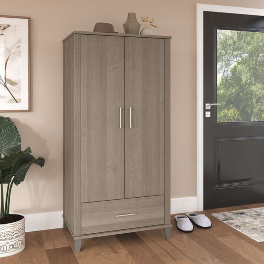 Bush Furniture - Somerset Tall Entryway Cabinet with Doors and Drawer in Ash Gray - STS166AGK-Z1 veiw 2