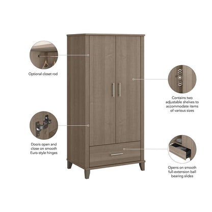 Bush Furniture - Somerset Tall Entryway Cabinet with Doors and Drawer in Ash Gray - STS166AGK-Z1 veiw 4