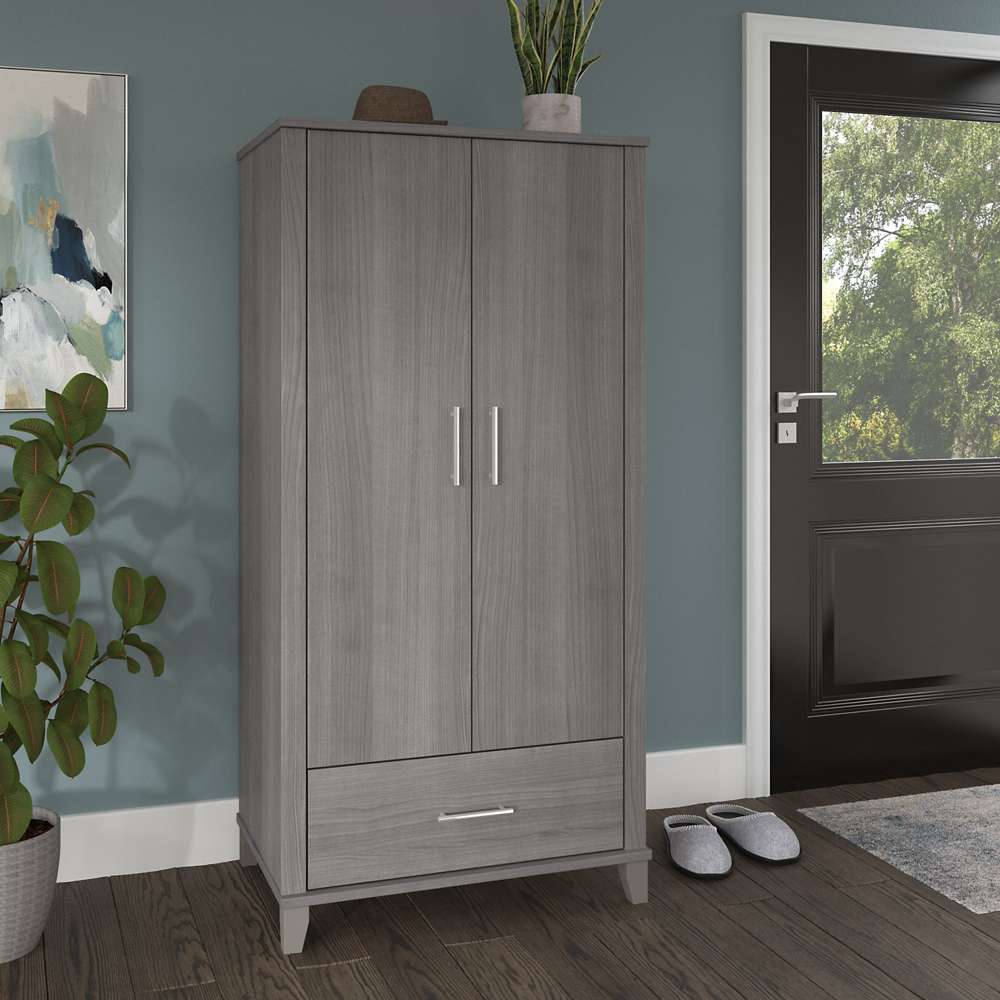 Bush Furniture - Somerset Tall Entryway Cabinet with Doors and Drawer in Platinum Gray - STS166PGK-Z1 veiw 2