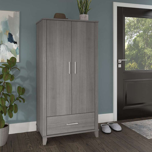 Bush Furniture - Somerset Tall Entryway Cabinet with Doors and Drawer in Platinum Gray - STS166PGK-Z1 veiw 2