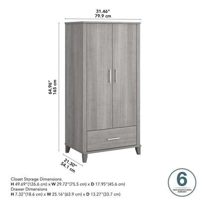 Bush Furniture - Somerset Tall Entryway Cabinet with Doors and Drawer in Platinum Gray - STS166PGK-Z1 veiw 3