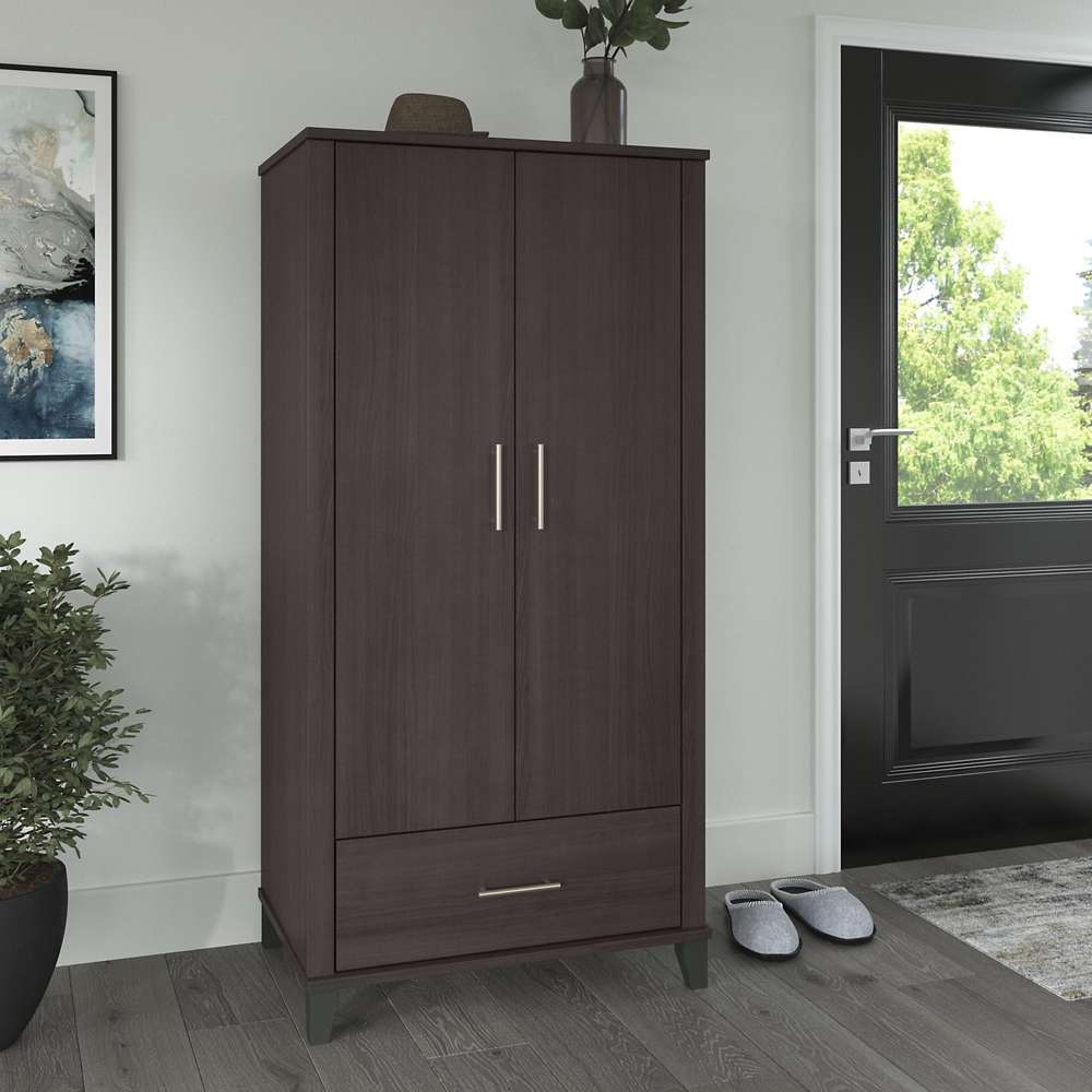Bush Furniture - Somerset Tall Entryway Cabinet with Doors and Drawer in Storm Gray - STS166SGK-Z1 veiw 2