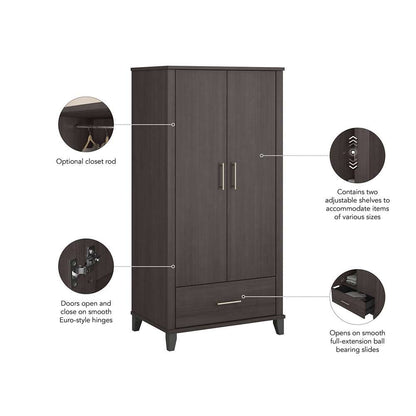 Bush Furniture - Somerset Tall Entryway Cabinet with Doors and Drawer in Storm Gray - STS166SGK-Z1 veiw 4