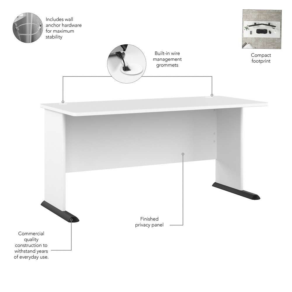 Bush Furniture - Studio A 60W Computer Desk in White - SDD160WH veiw 3