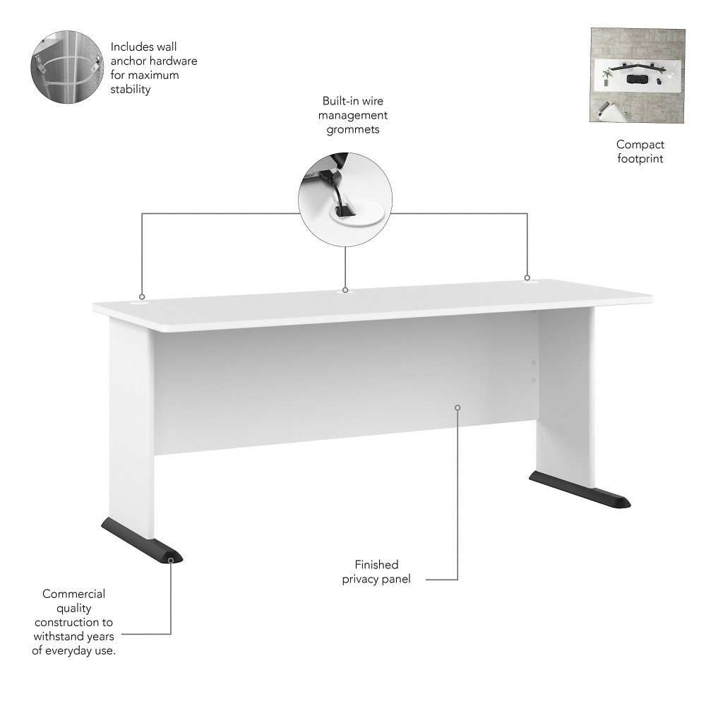 Bush Furniture - Studio A 72W Computer Desk in White - SDD172WH veiw 3