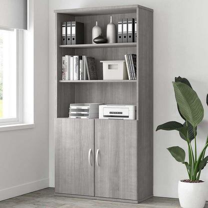 Bush Furniture - Studio A Tall 5 Shelf Bookcase with Doors in Platinum Gray - STA010PG veiw 1