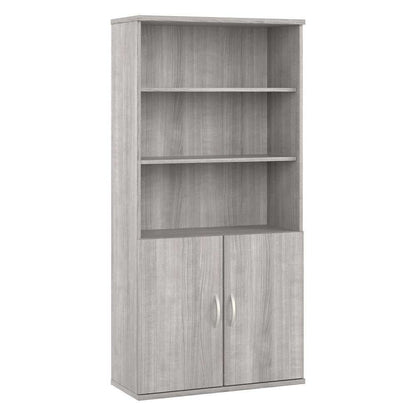 Bush Furniture - Studio A Tall 5 Shelf Bookcase with Doors in Platinum Gray - STA010PG veiw 2