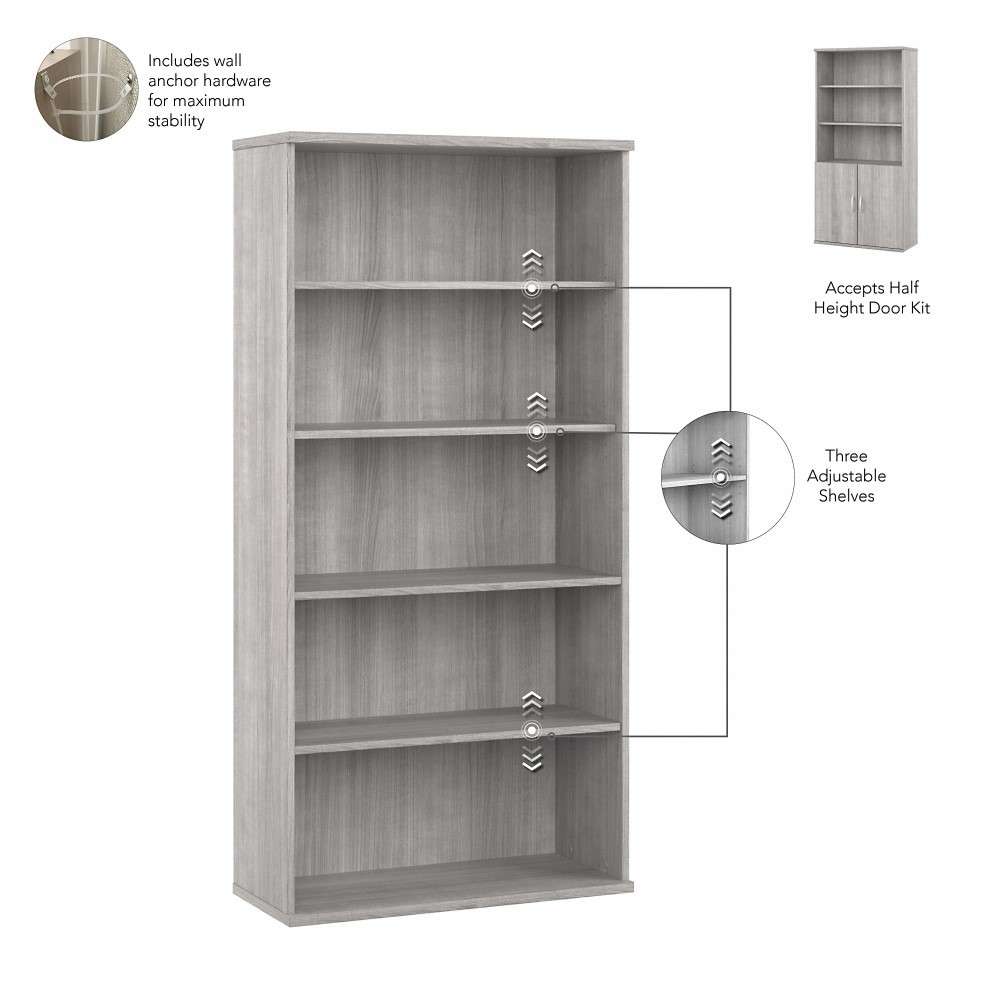 Bush Furniture - Studio A Tall 5 Shelf Bookcase with Doors in Platinum Gray - STA010PG veiw 3