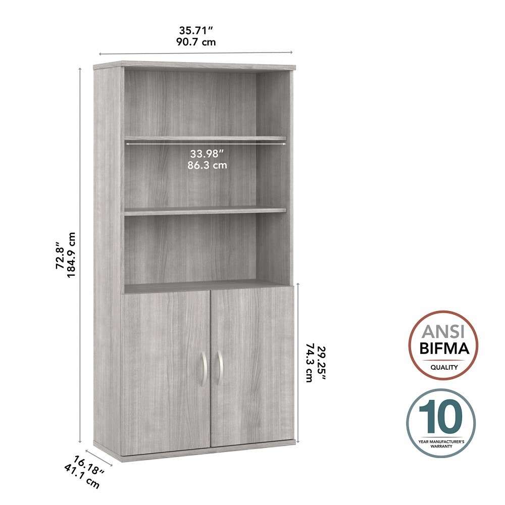 Bush Furniture - Studio A Tall 5 Shelf Bookcase with Doors in Platinum Gray - STA010PG veiw 6