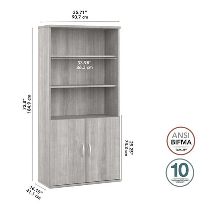 Bush Furniture - Studio A Tall 5 Shelf Bookcase with Doors in Platinum Gray - STA010PG veiw 6