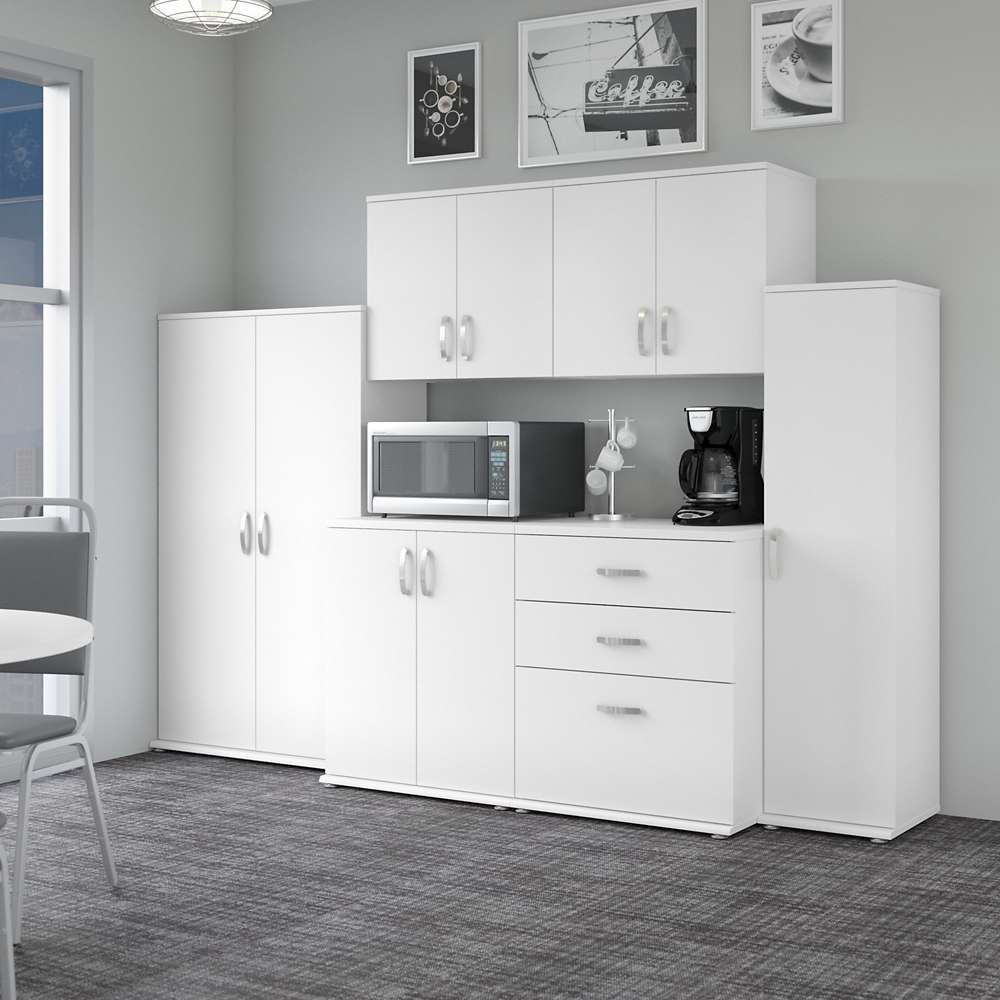 Bush Furniture - Universal 108W 6 Piece Modular Storage Set with Floor and Wall Cabinets in White - UNS002WH veiw 4