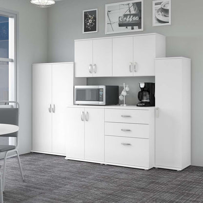 Bush Furniture - Universal 108W 6 Piece Modular Storage Set with Floor and Wall Cabinets in White - UNS002WH veiw 4