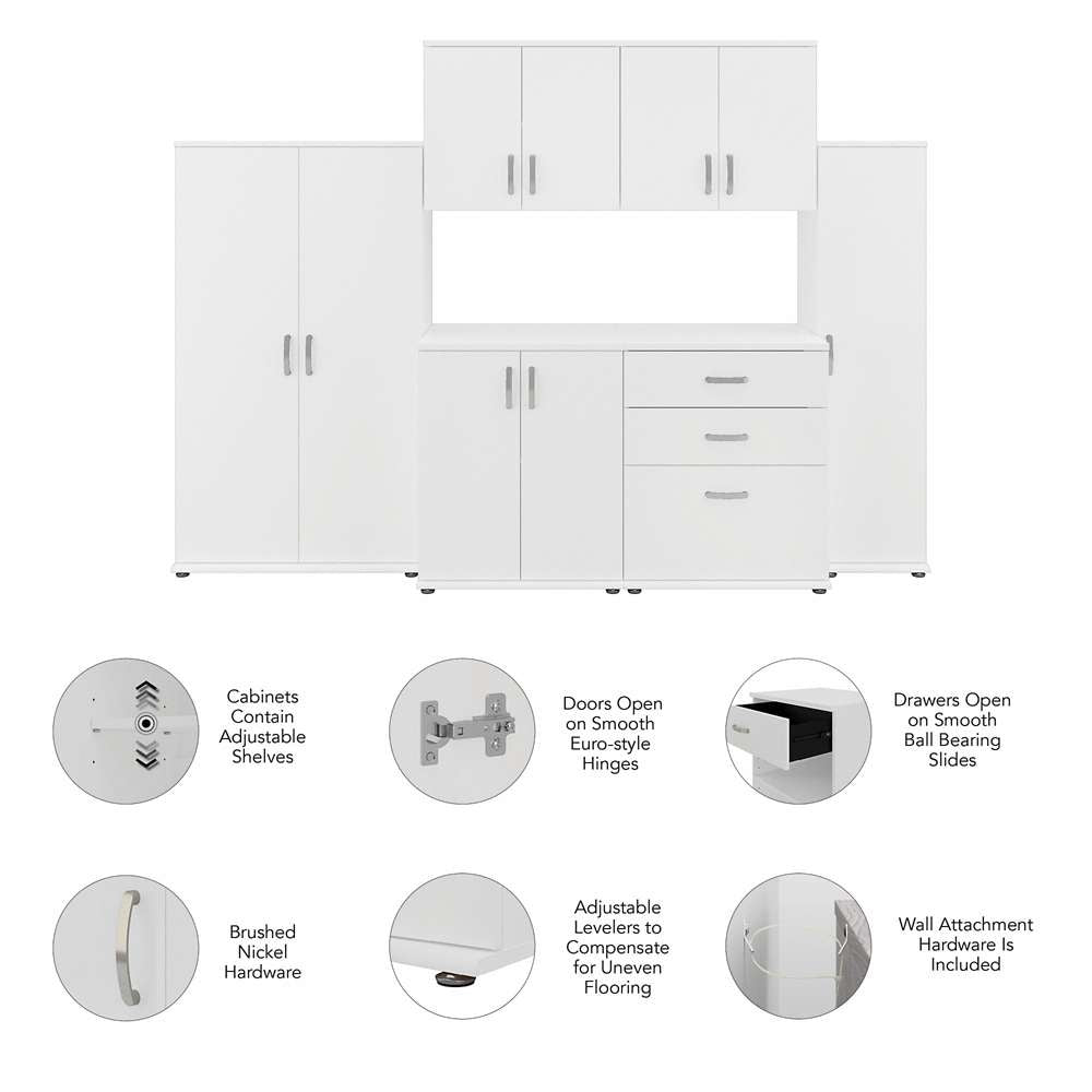 Bush Furniture - Universal 108W 6 Piece Modular Storage Set with Floor and Wall Cabinets in White - UNS002WH veiw 5