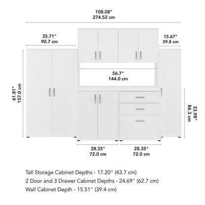Bush Furniture - Universal 108W 6 Piece Modular Storage Set with Floor and Wall Cabinets in White - UNS002WH veiw 6