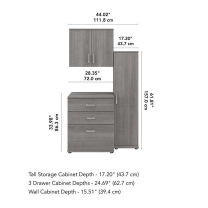 Bush Furniture - Universal 3 Piece Modular 44W Closet Storage Set with Floor and Wall Cabinets in Platinum Gray - CLS005PG veiw 2