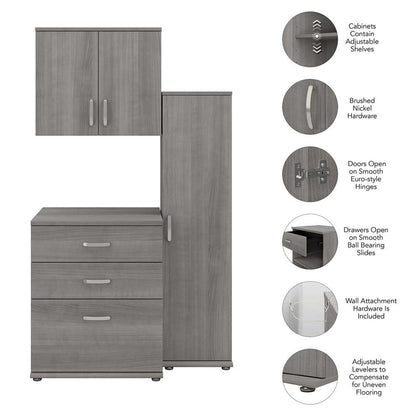 Bush Furniture - Universal 3 Piece Modular 44W Closet Storage Set with Floor and Wall Cabinets in Platinum Gray - CLS005PG veiw 3