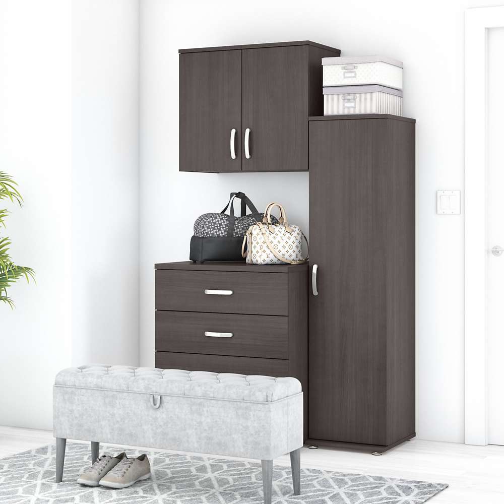 Bush Furniture - Universal 3 Piece Modular 44W Closet Storage Set with Floor and Wall Cabinets in Storm Gray - CLS005SG veiw 2