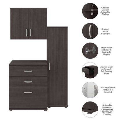 Bush Furniture - Universal 3 Piece Modular 44W Closet Storage Set with Floor and Wall Cabinets in Storm Gray - CLS005SG veiw 6