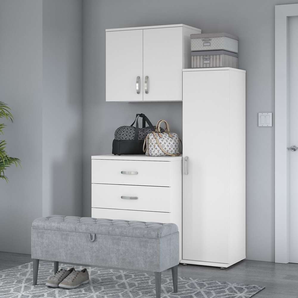 Bush Furniture - Universal 3 Piece Modular 44W Closet Storage Set with Floor and Wall Cabinets in White - CLS005WH veiw 2